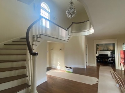 A new staircase with stair balusters that were recently created by Arnold Wood.