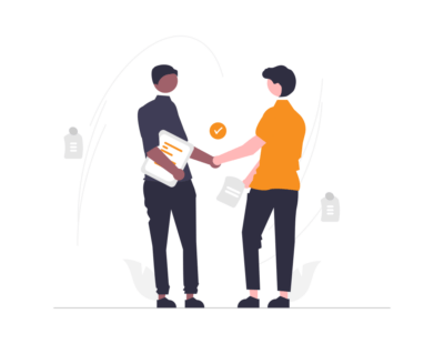 Illustration of a business handshake symbolizing partnership and professional collaboration.