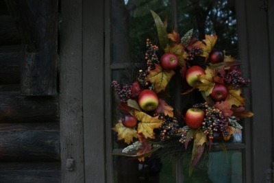 A fall wreath on a front door