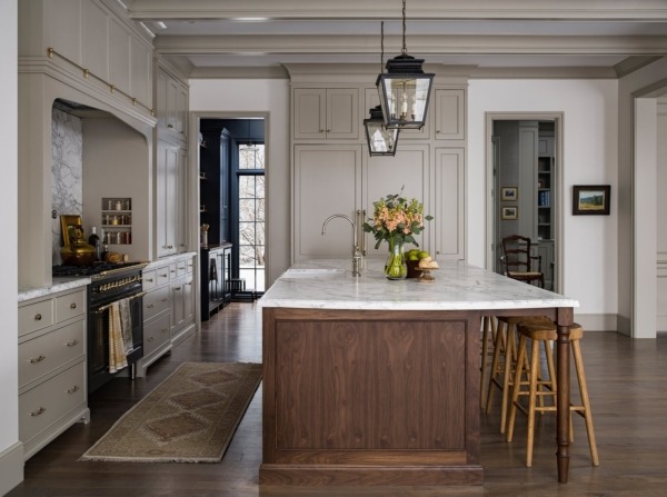 Walnut kitchen island legs in a modern kitchen for inspiration.